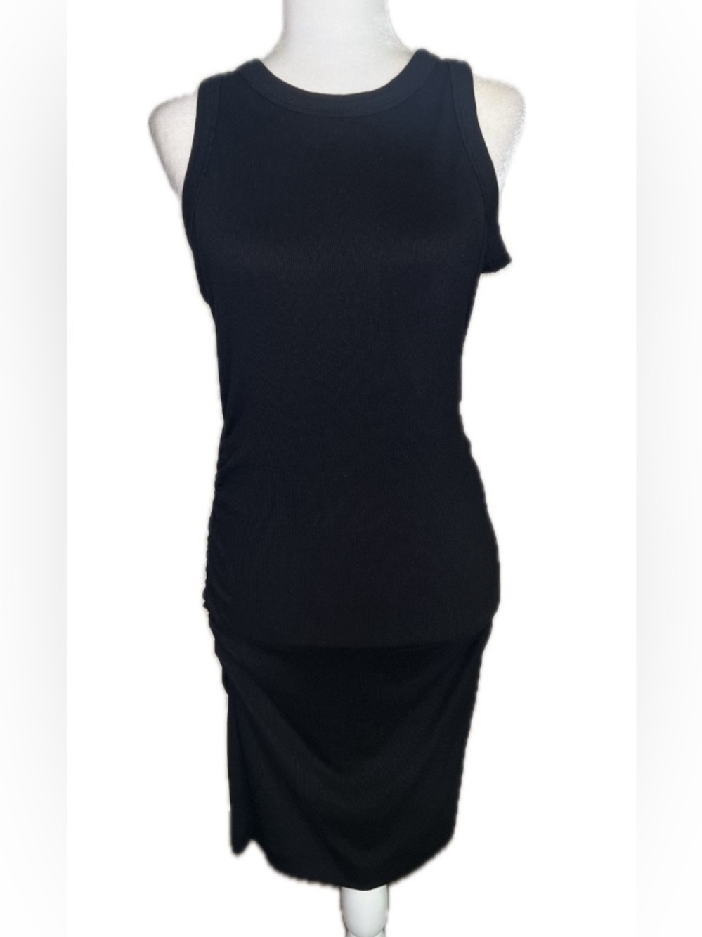 Michael Stars Demi Black Sleeveless Ribbed Ruched Fitted Tank Dress L Large - Picture 4 of 12
